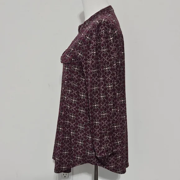 Dressbarn Size L Maroon Polyester Long-Sleeveled Womens Blouse Top Shirt with - Picture 6 of 16